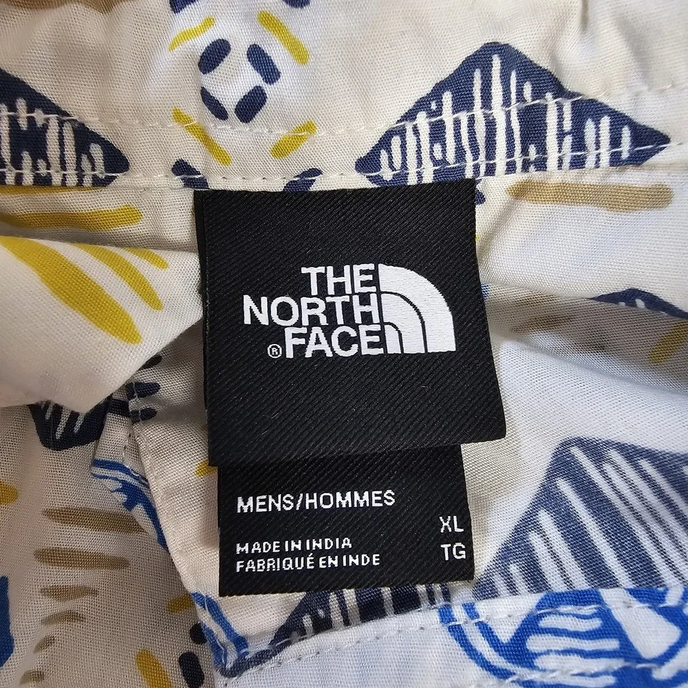 THE NORTH FACE Mens XL Short Sleeve Geometric Print Cotton Button Up Shirt EUC
